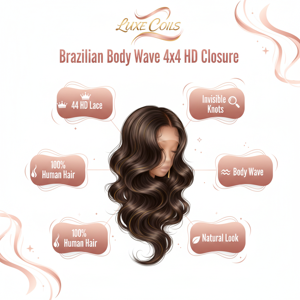 Brazilian Body Wave 4x4 HD Closure - Infographic