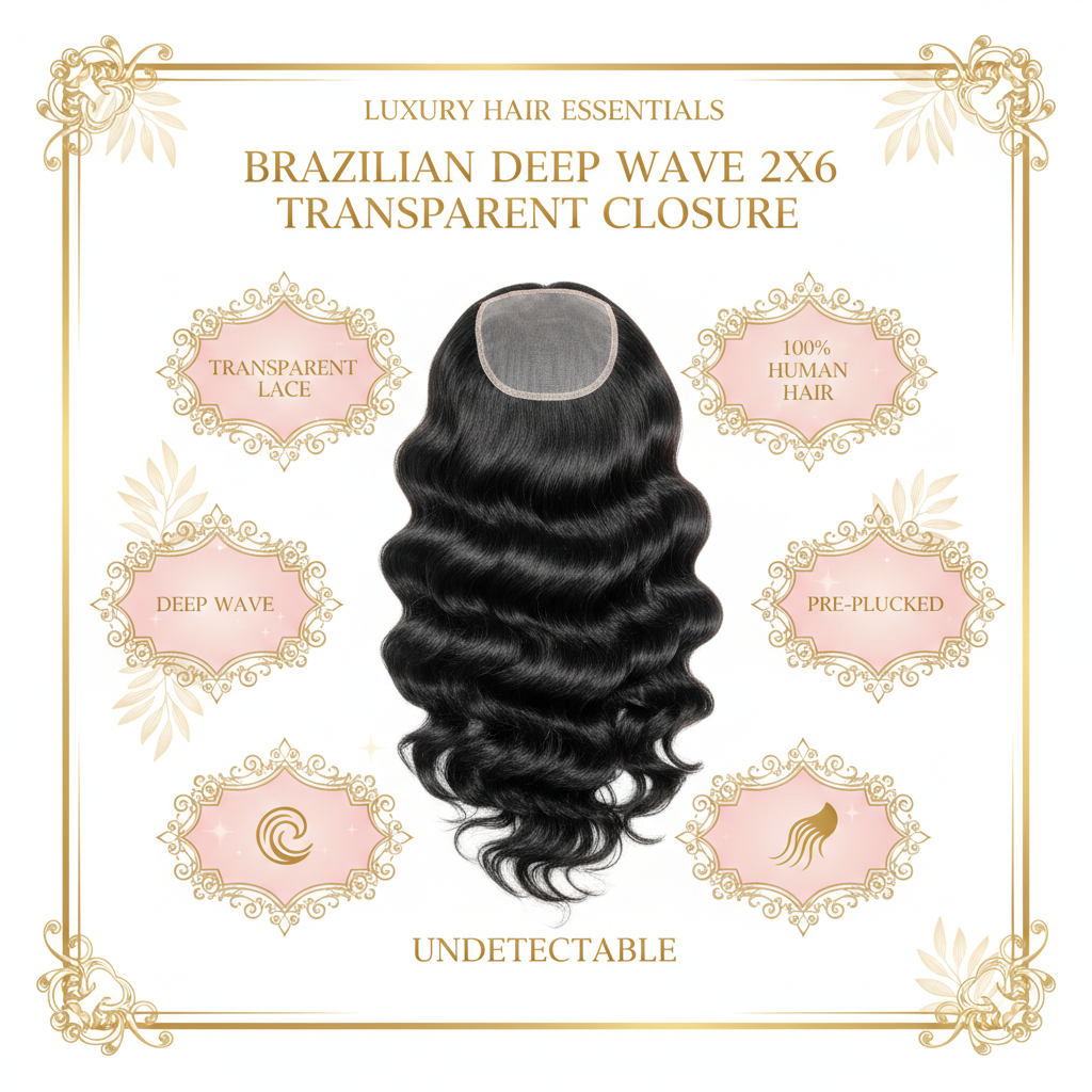 Brazilian Deep Wave 2x6 Transparent Closure - Infographic