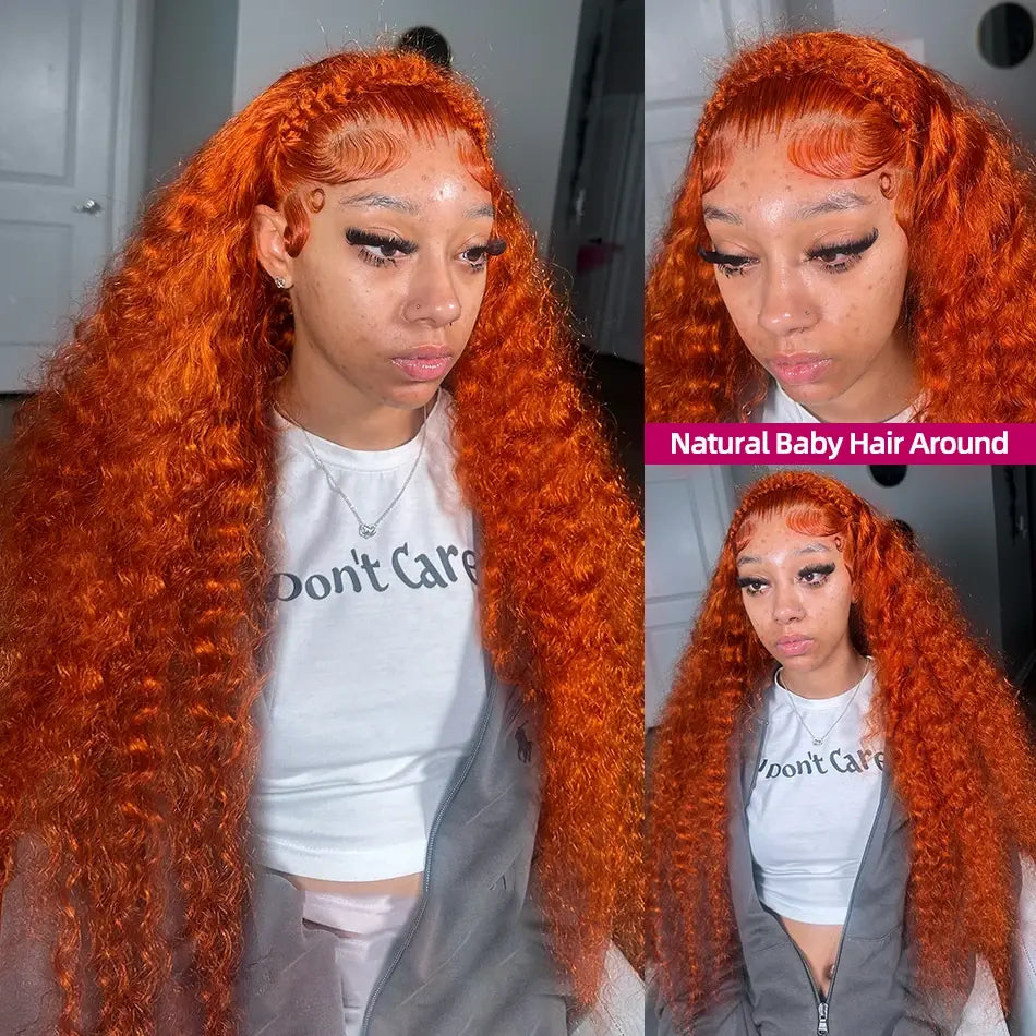 Bling Hair 13x6 Deep Wave Ginger Orange Lace Front Wigs Human Hair 350 Colored 13x4 Deep Wave Wig For Women Pre-plucked