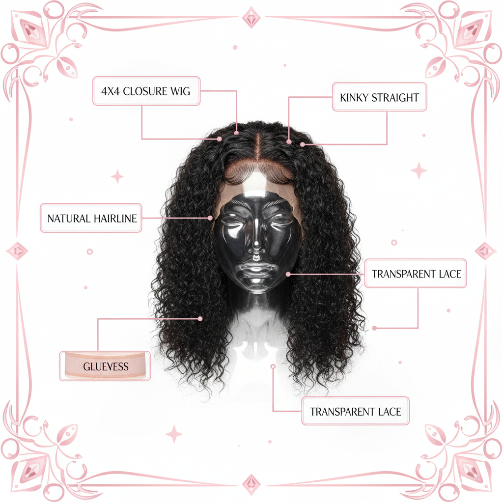 Kinky Straight 4x4 Transparent Closure Wig - Info