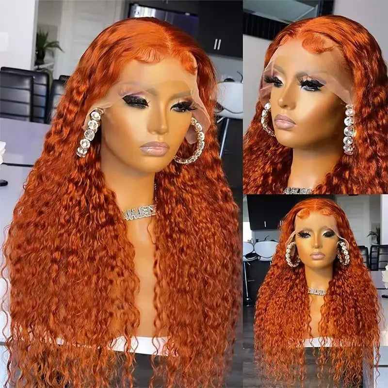 Bling Hair 30 32 Inch Deep Wave Frontal Wig Orange Ginger Lace Frontal Human Hair 13x4 13x6 Hd Transparent Lace Front Hu
