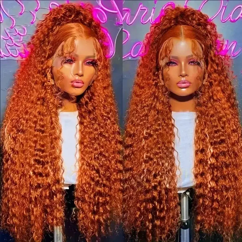 Bling Hair Deep Wave Ginger Orange 13x6 Lace Front Wigs Brazilian 13x4 Deep Curly Human Hair Wigs 33# Colored Water Wave