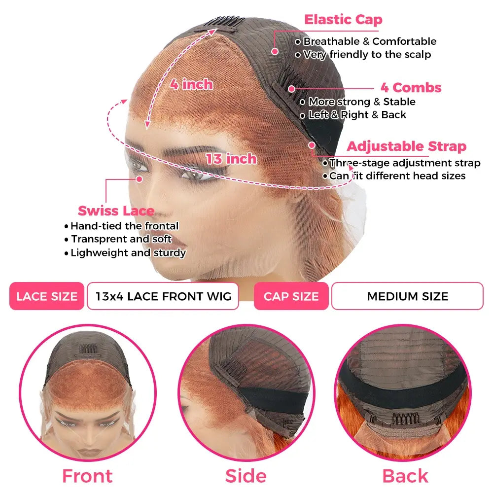 Bling Hair Deep Wave Ginger Orange 13x6 Lace Front Wigs Pre-plcked Deep Curly Human Hair Wigs Colored Water Wave Frontal