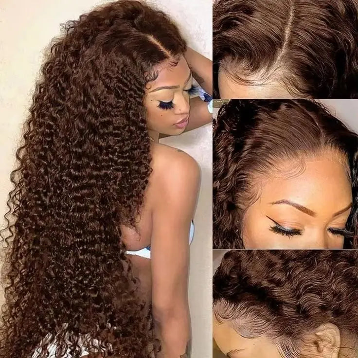 Bling Hair Chocolate Brown Deep Wave 13x6 Hd Lace Frontal Wig Human Hair Wigs For Women 4# 13x4 Deep Wave HD Transparent