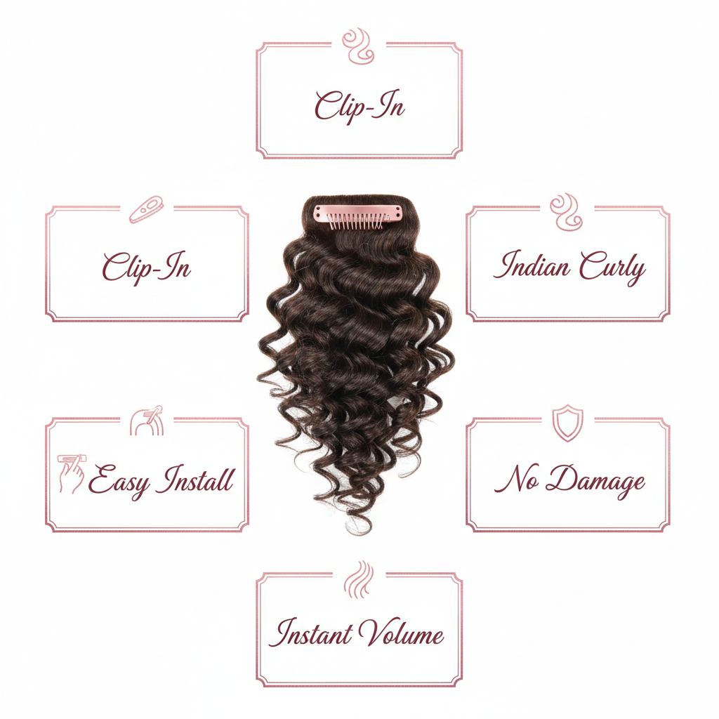 Indian Curly Natural Black Clip-In Extensions - Info