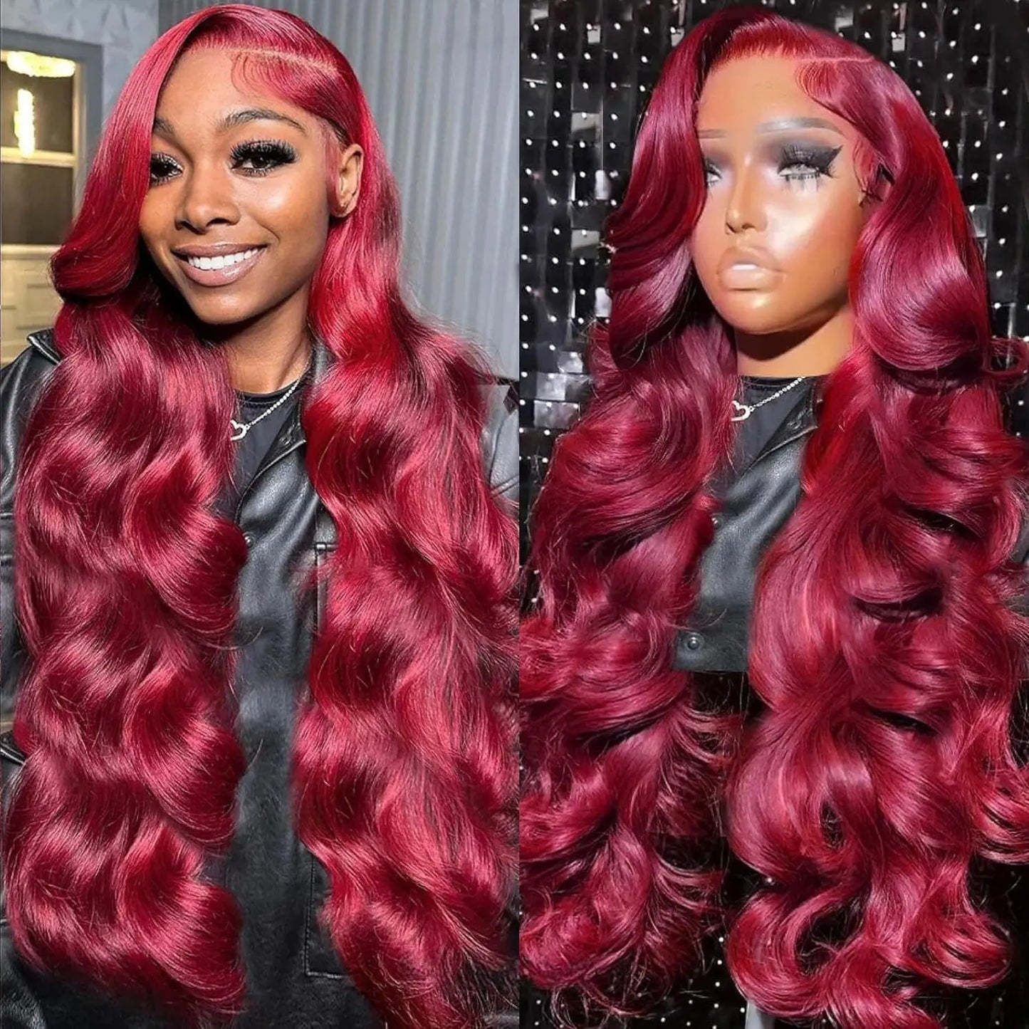 Bling Hair 99J 13x4 Burgundy Body Wave Lace Frontal Wig 180% Density Brazilian Remy Burgundy Color 13x6 Body Wave Human