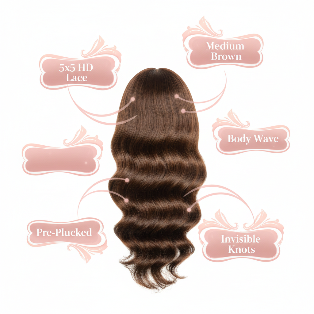 Medium Brown Body Wave 5x5 HD Closure - Info