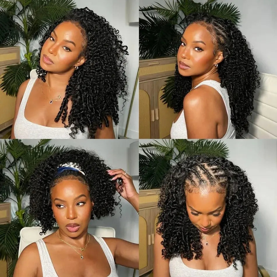 Bling Hair 12A Knotless Burmese Curly Feather Crochet Hair Braid Human Hair Extensions Invisible Pre-Separated Pixie Cur