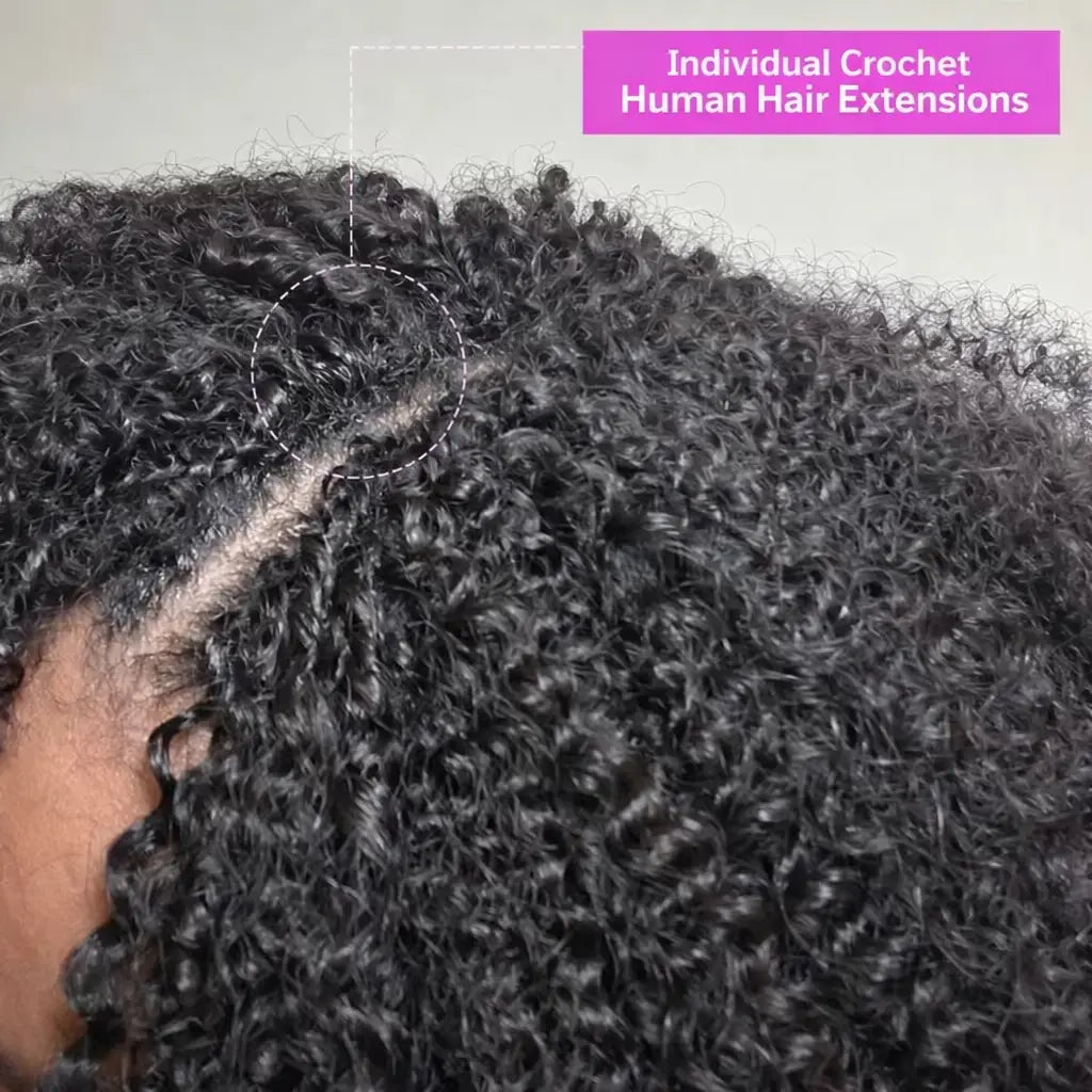Bling Hair Crochet Human Hair Knotless PreSeparated Tight Kinky Curly Crochet Hair Deep Curly With String PreLooped Feat
