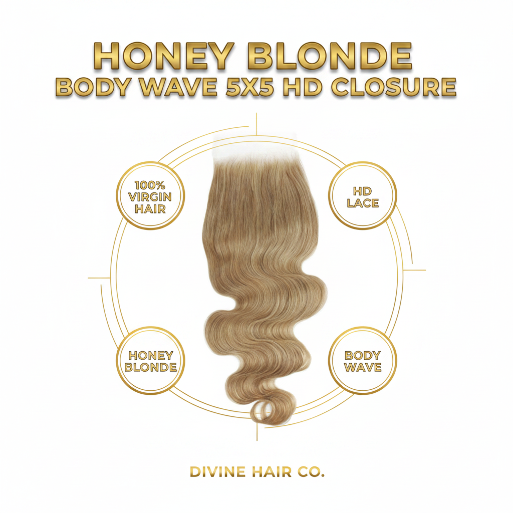 Honey Blonde Body Wave 5x5 HD Closure - Infographic