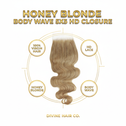 Honey Blonde Body Wave 5x5 HD Closure - Infographic