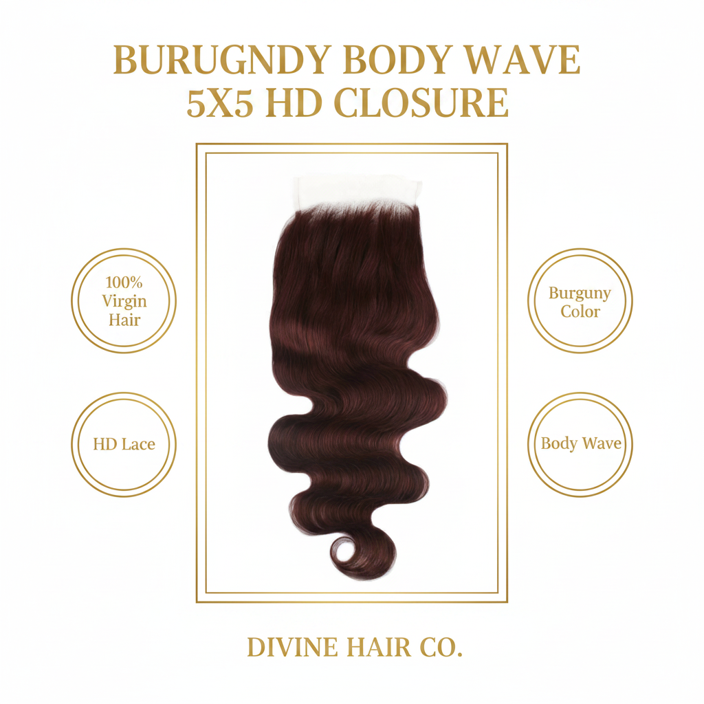 Burgundy Body Wave 5x5 HD Closure - Infographic
