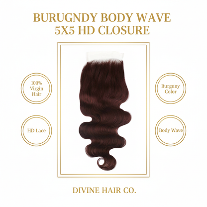 Burgundy Body Wave 5x5 HD Closure - Infographic