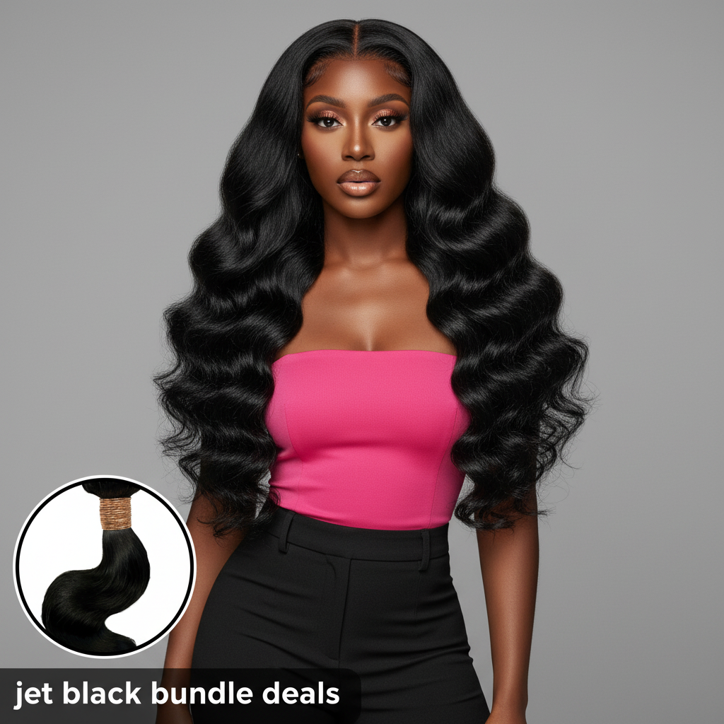 Jet Black Body Wave Bundle Deals - Model