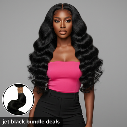 Jet Black Body Wave Bundle Deals - Model