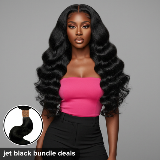Jet Black Body Wave Bundle Deals - Model