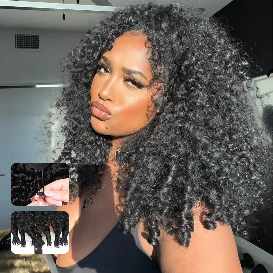 Bling Hair Vietnamese Burmese Curly Half Glueless Wigs Clip Ins Flip Over 3 IN 1 Burmese Curly Half Wig With Drawstring 