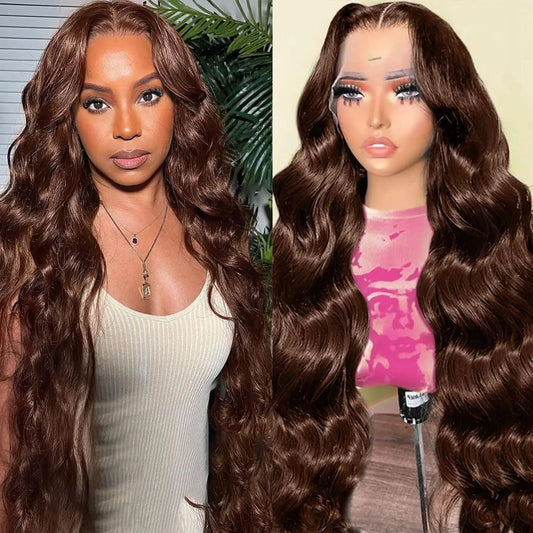 [NEW IN]Bling Hair 12~34Inch Chocolate Brown Body Wavy 13x4 Transparent Lace Front Human Hair Wigs Pre-plucked 180Densit
