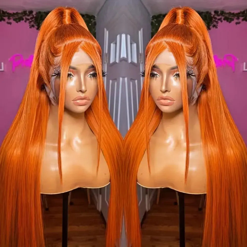 Bling Hair 13x6 Orange Ginger Bone Straight Lace Front Wigs Human Hair 12~34 Inch Transparent 13x4 Lace Frontal Wig Pre 