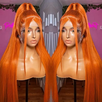 Bling Hair 13x6 Orange Ginger Bone Straight Lace Front Wigs Human Hair 12~34 Inch Transparent 13x4 Lace Frontal Wig Pre 