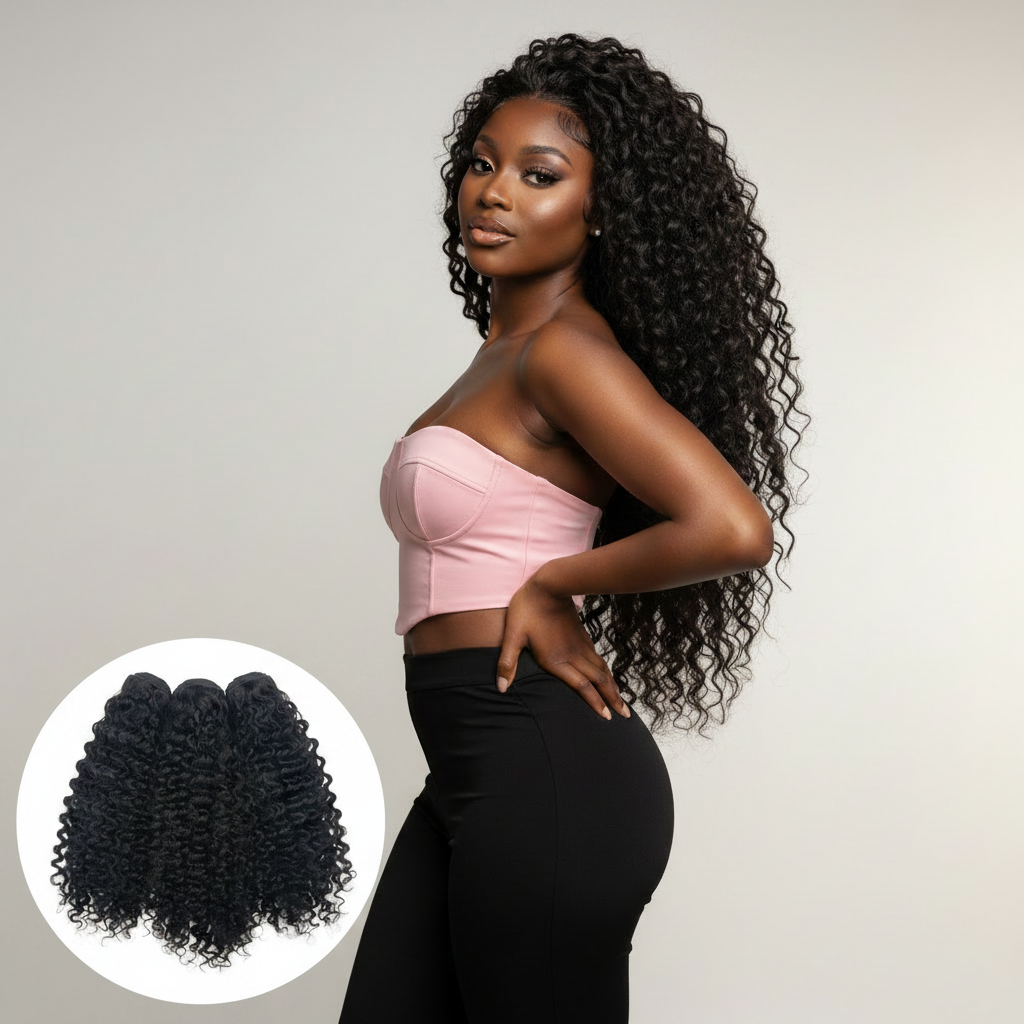 Burmese Curly 100% Human Hair Bundle Deals - Model