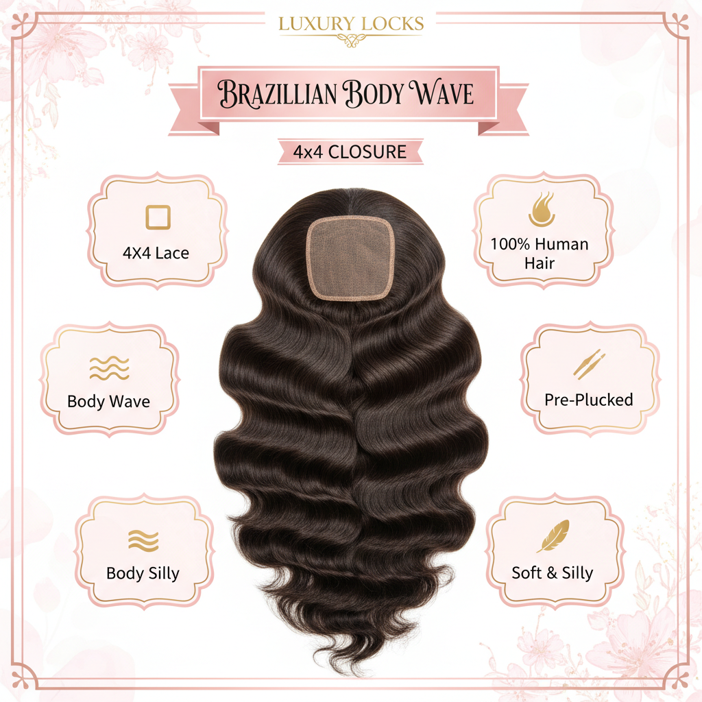 Brazilian Body Wave 4x4 Closure - Infographic