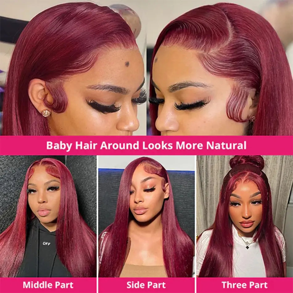 Bling Hair 13x4 Burgundy Straight Lace Front Wigs Human Hair Bone Straight Hd Lace Frontal Wigs Colored Red 99J Human Ha