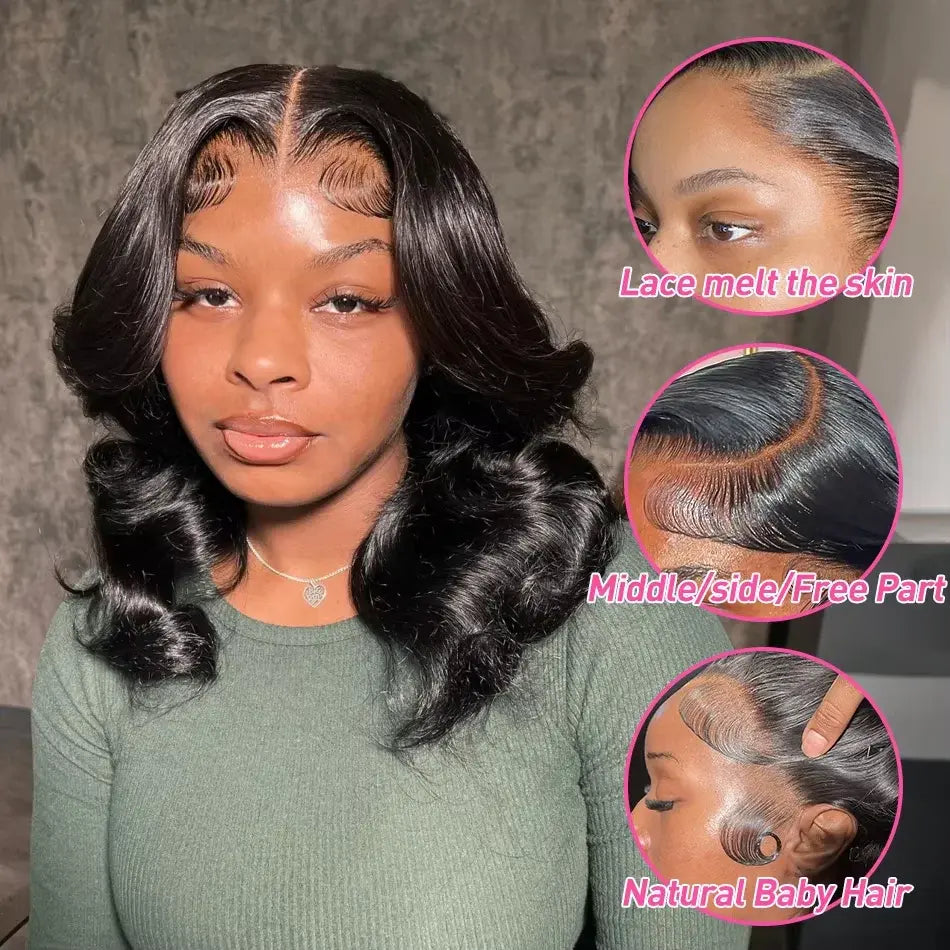 Bling Hair Short Body Body Wave Wig Transparent HD Lace 13x4 13x6 Frontal Wig 180% Density Brazilian Human Hair Wigs Bod