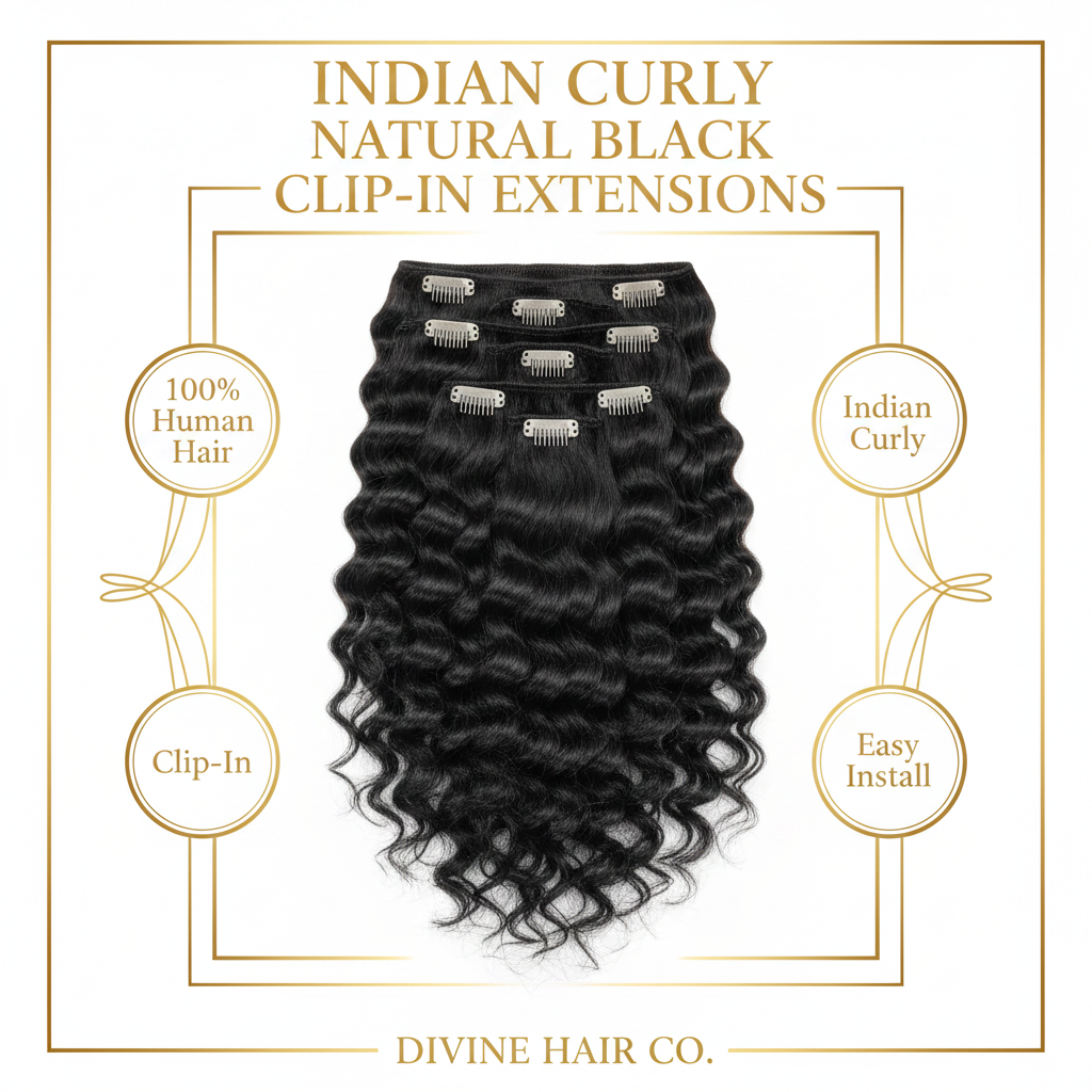 Indian Curly Natural Black Clip-In Extensions - Infographic