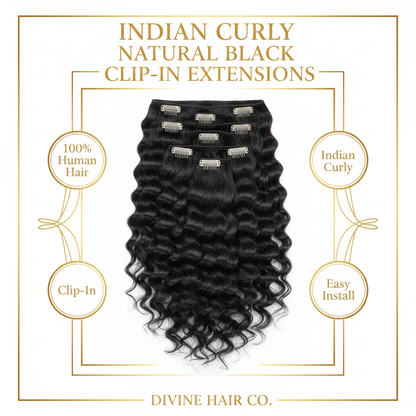 Indian Curly Natural Black Clip-In Extensions - Infographic