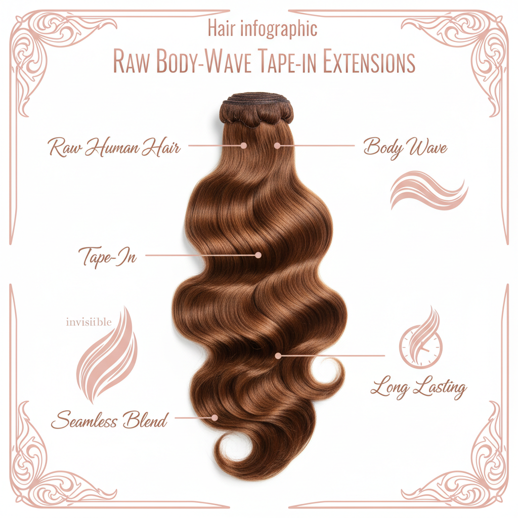 Raw Body Wave 100% Human Hair Tape-In Extensions - Info