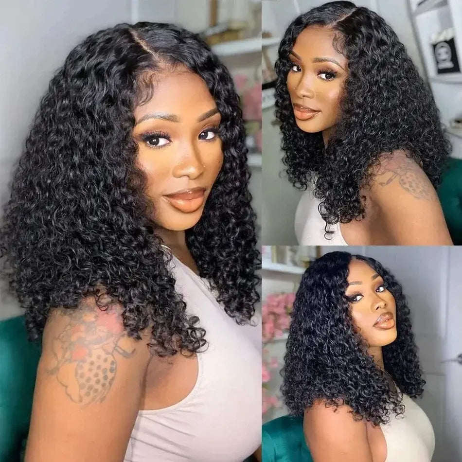 Bling Hair Short Kinky Curly 13x4 13x6 Lace Frontal Wig Pre Plucked  Deep Wave Human Hair Lace Front Wigs For Women