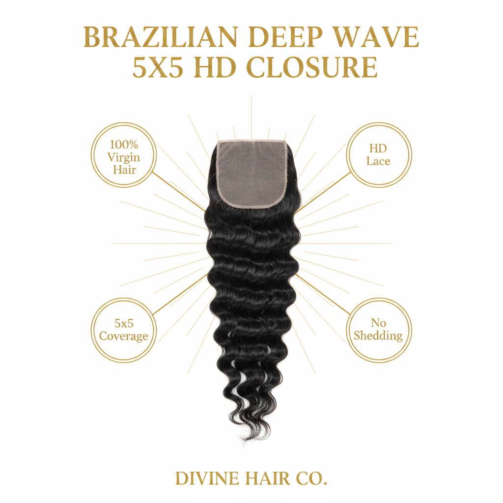 Brazilian Deep Wave 5x5 HD Closure - Infographic