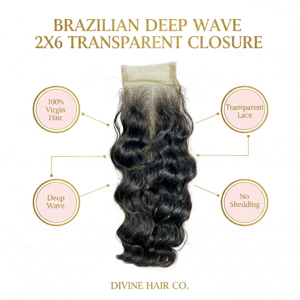 Brazilian Deep Wave 2x6 Transparent Closure - Infographic