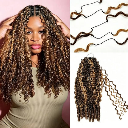 Bling Hair 4/27 Highlight Burmese Curly Feather Crochet Human Hair For Braids Pre-Separated Knotless Ombre 4/27 Miracle 