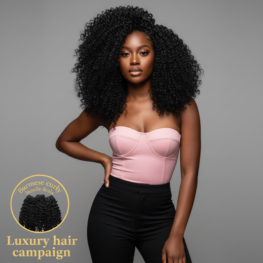 Burmese Curly 100% Human Hair Bundle Deals - Model
