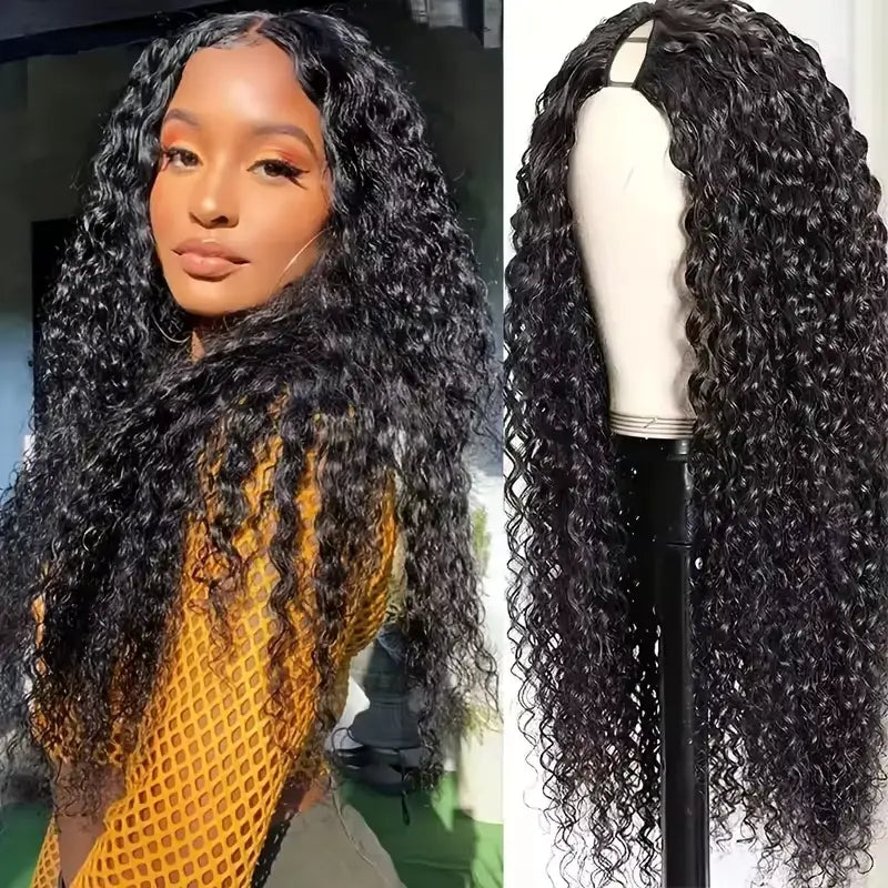 Bling Hair Deep Wave V Part Wig Brazilian 180 Density Natural Color No Leave Out Deep Wave Wigs For Women 100% Human Hai
