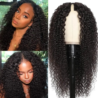 Bling Hair 14-34" Deep Wave V Part Wig Human Hair No Leave Out No Glue Brazilian Deep Curly V Part Human Hair Wig For Wi