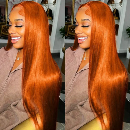 Bling Hair 180Density Ginger Orange Straight Human Hair Wigs Brazilian Bone Straight 13x6 13x4 HD Lace Frontal Human Hai