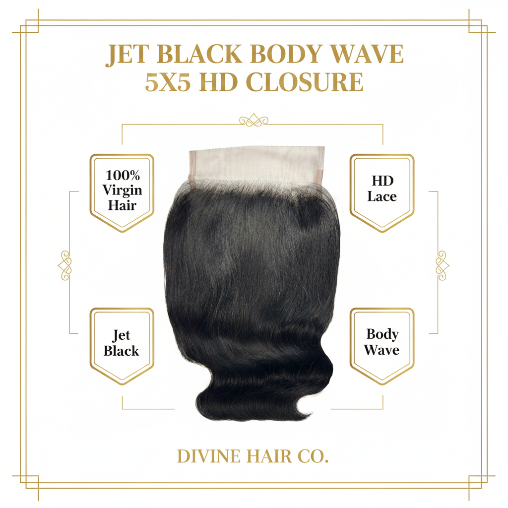 Jet Black Body Wave 5x5 HD Closure - Infographic