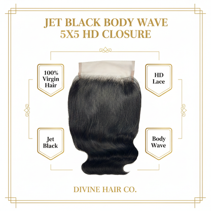 Jet Black Body Wave 5x5 HD Closure - Infographic