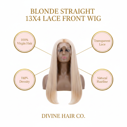 Blonde Straight 13x4 Transparent Lace Front Wig - Infographic