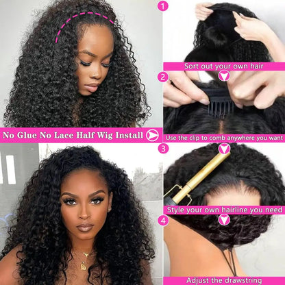 Bling Hair Vietnamese Burmese Curly Half Glueless Wigs Clip Ins Flip Over 3 IN 1 Burmese Curly Half Wig With Drawstring 
