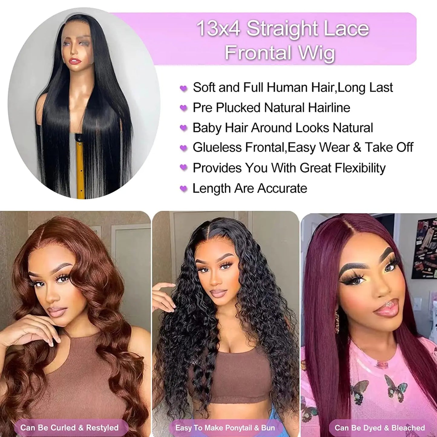 Bling Hair Smooth Straight 13x4 HD Transparent Lace Frontal Wig Brazilian 13x6 Lace Frontal Human Hair Wig For Women Pre