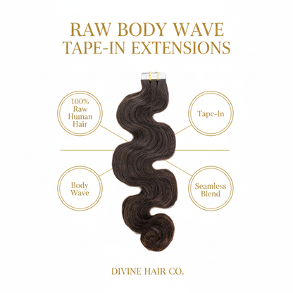 Raw Body Wave 100% Human Hair Tape-In Extensions - Infographic
