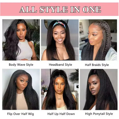 Bling Hair Kinky Straight Adjustable Drawstring 3 IN 1 Half Wigs Wear And Go Human Hair Wig 180% Snug Fit No Leave Out C