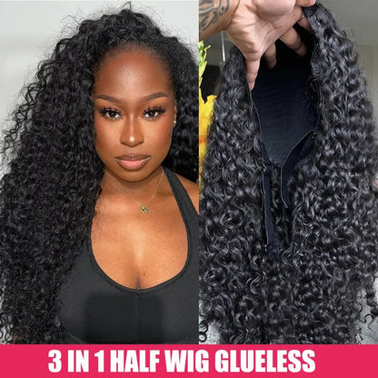 Bling Hair 14~34 Inch Half Wig Human Hair Kinky Curly Wig Human Hair Ready to Wear 3 IN 1 Half Wig With Drawstring Curly
