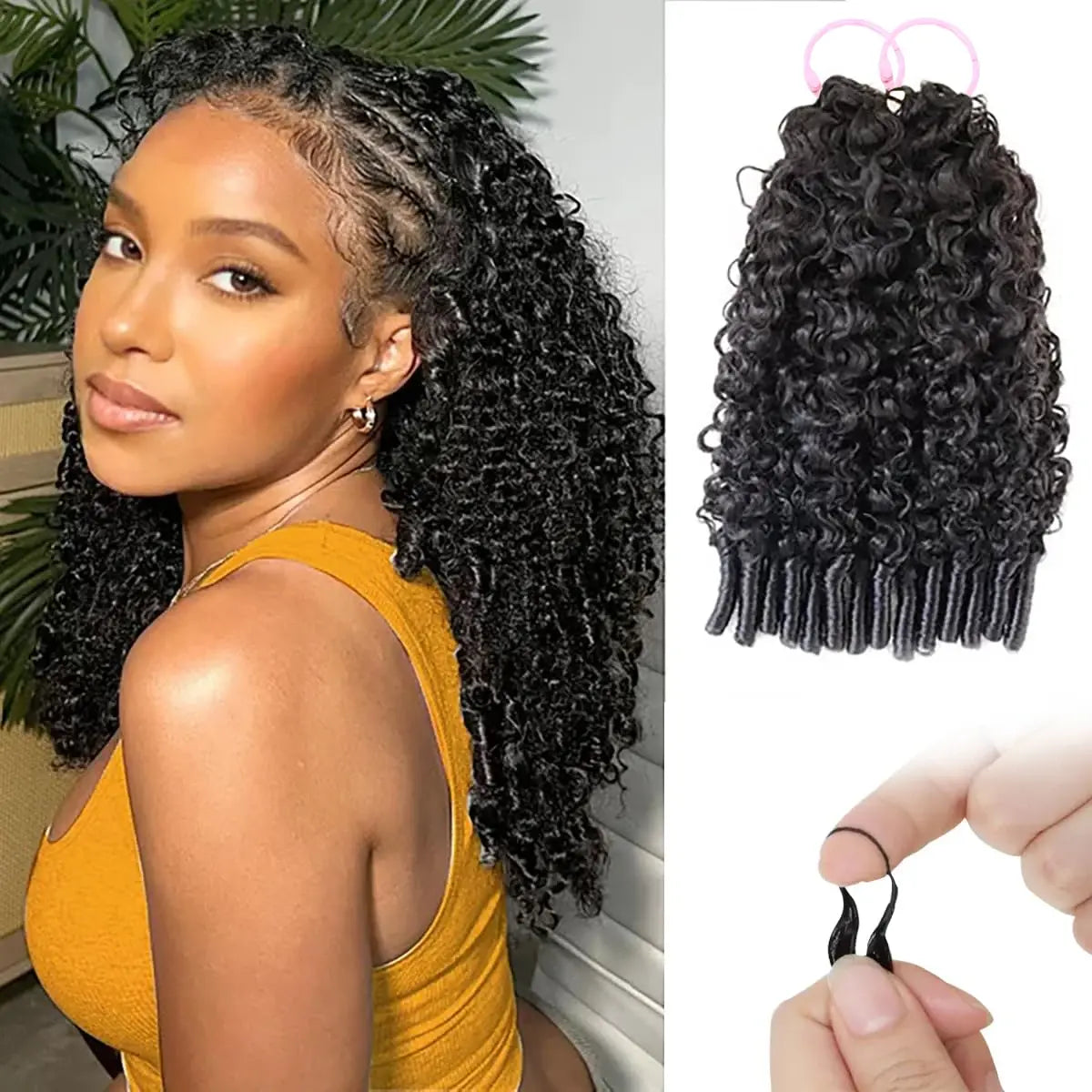 Bling Hair 12A Knotless Burmese Curly Feather Crochet Hair Braid Human Hair Extensions Invisible Pre-Separated Pixie Cur
