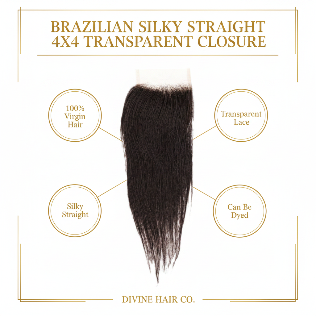 Brazilian Silky Straight 4x4 Transparent Closure - Infographic