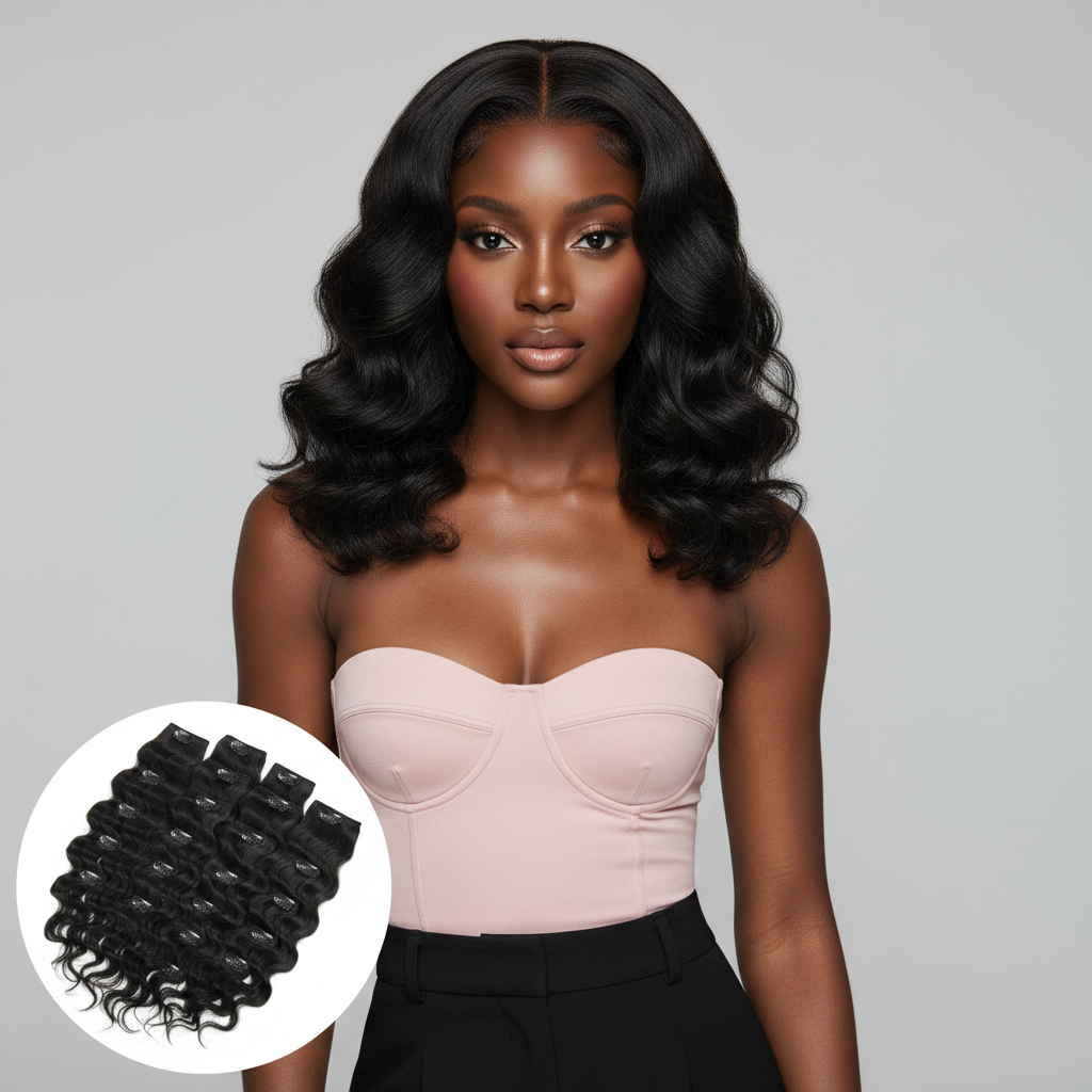 Indian Wavy Natural Black Clip-In Extensions - Model